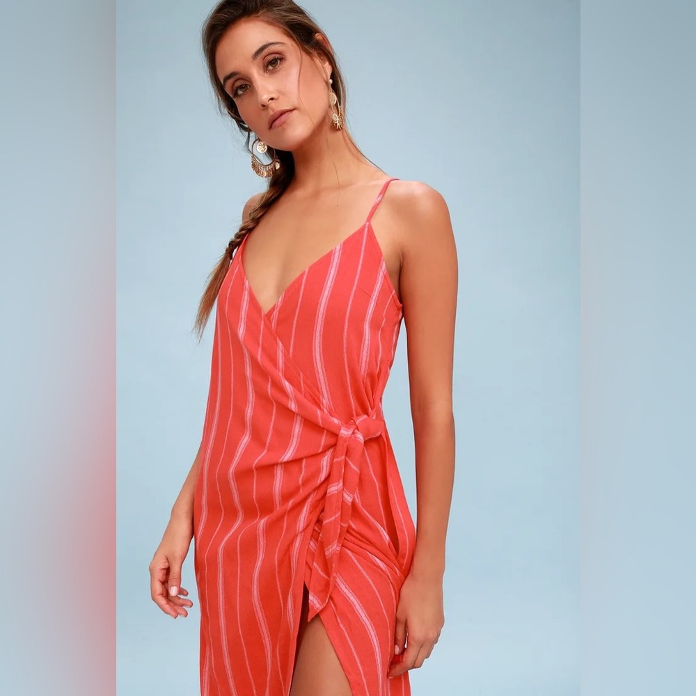 Society Amuse Red Wrap Midi dress